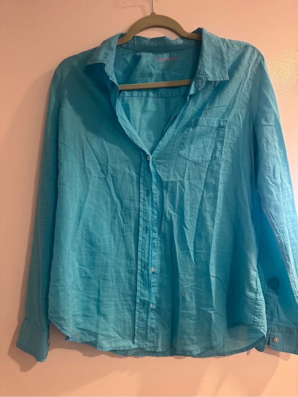 100% Cotton Lilly Pulitzer Turquoise Button-Down Women's Shirt | Medium
